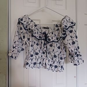 3XX30 Zara Embroidered Floral Ruffle CropTop SZ S Elastic Waist Great Conditions